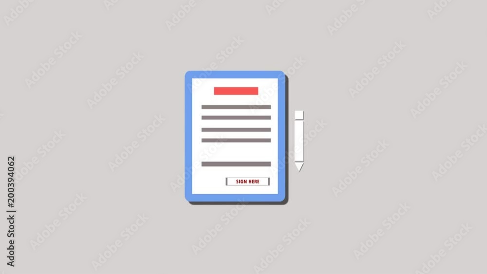Contract motion graphic animation. Document and pen animation. Contract signing concept. Contract motion graphic animation. Document and pen animation. Contract signing concept.
