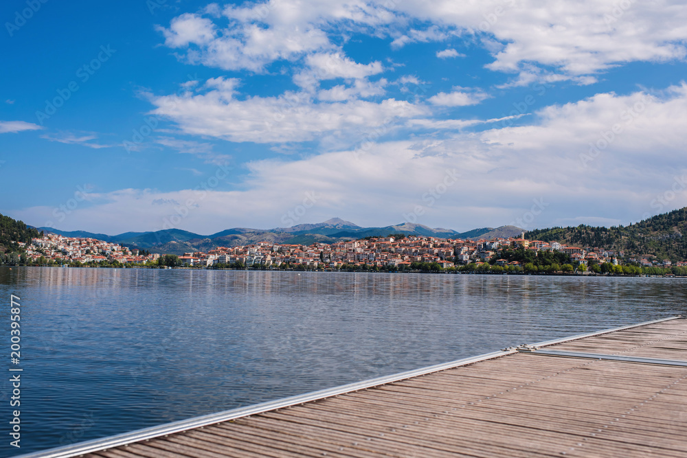 Panoramic view on the Kastoria town and Orestias Lake. Greece