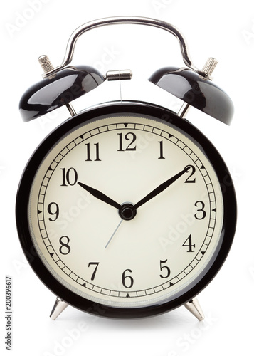 Black alarm clock isolated on white background