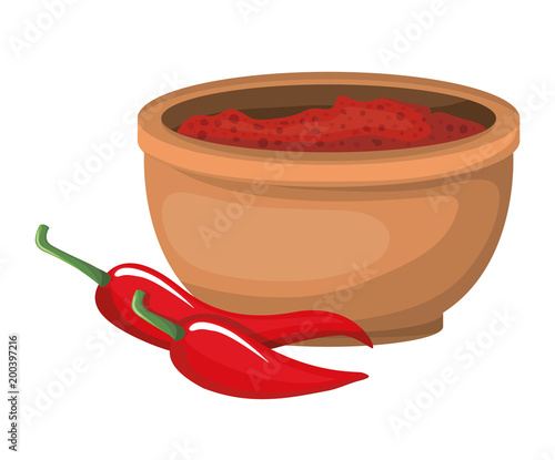 chilli pepper hot vegetable with sauce in vessel