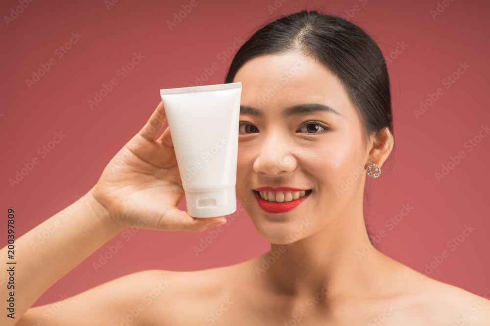 Beautiful Young asian Woman face portrait, Isolated on pink background Beautiful Young asian Woman face portrait, Isolated on pink background