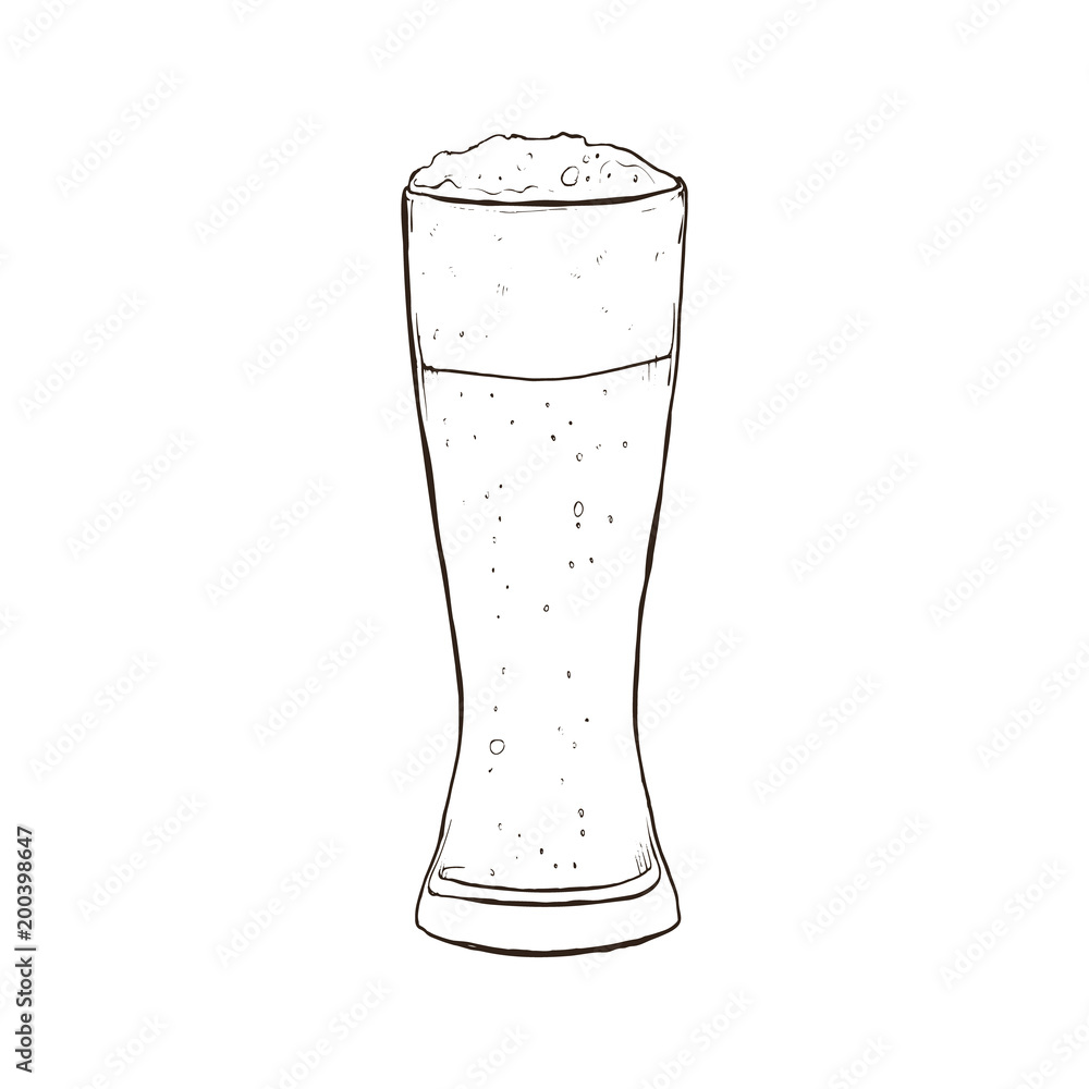 Hand drawn glass of craft beer with foam isolated on white background. Fresh beer sketch vector illustartion. Hand drawn glass of craft beer with foam isolated on white background. Fresh beer sketch vector illustartion.