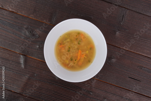 Tasty miso vegetable soup on a table