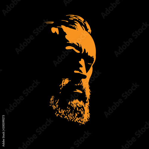 Man portrait silhouette in backlight. Illustration.