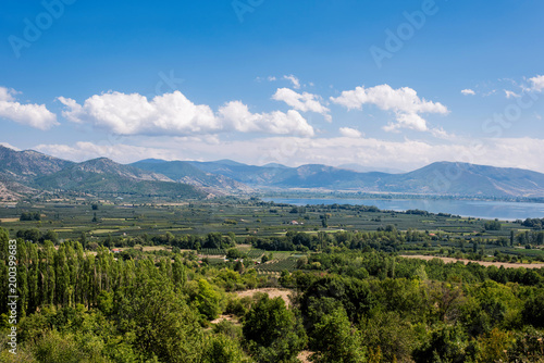 Fototapeta Naklejka Na Ścianę i Meble -  Panoramic view from mountain on the Kastoria town and neighborhood Orestias lake. Greece