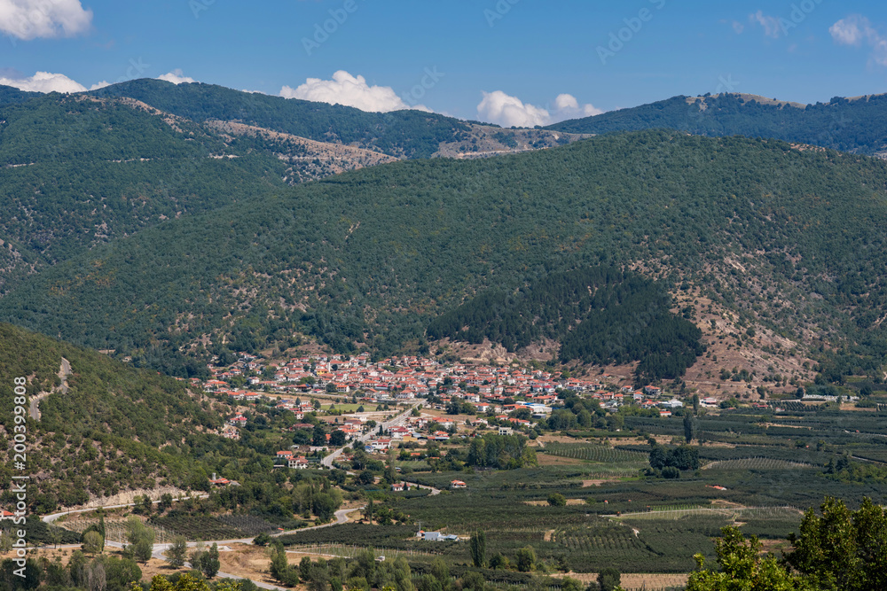 Panoramic view on the Nea Lefki Maniaki. Suburb Kastoria and Orestias Lake. Greece
