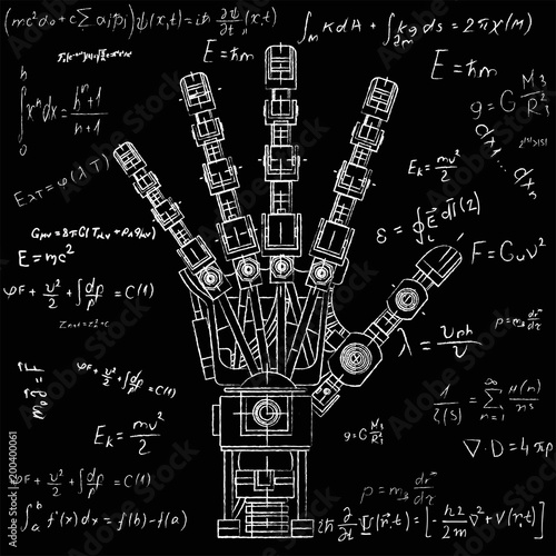 Robot arm. This vector illustration be used as an illustration of robotics ideas, artificial intelligence, bionic prostheses, science, engineering development, high-tech.