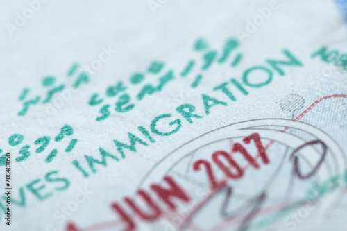 Immigration stamp in a passport