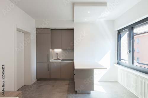 Modern kitchen in total white apartment