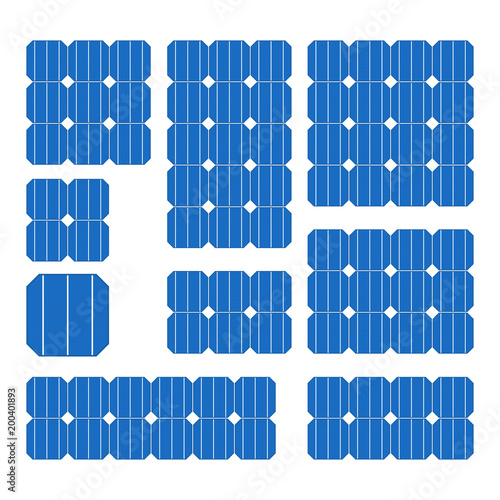 Blue Solar Cell Panel Set on White Background. Vector