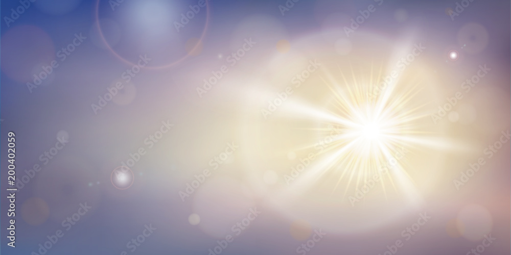 Abstract of sunlight special lens effect with flares. Summers time of natural background.