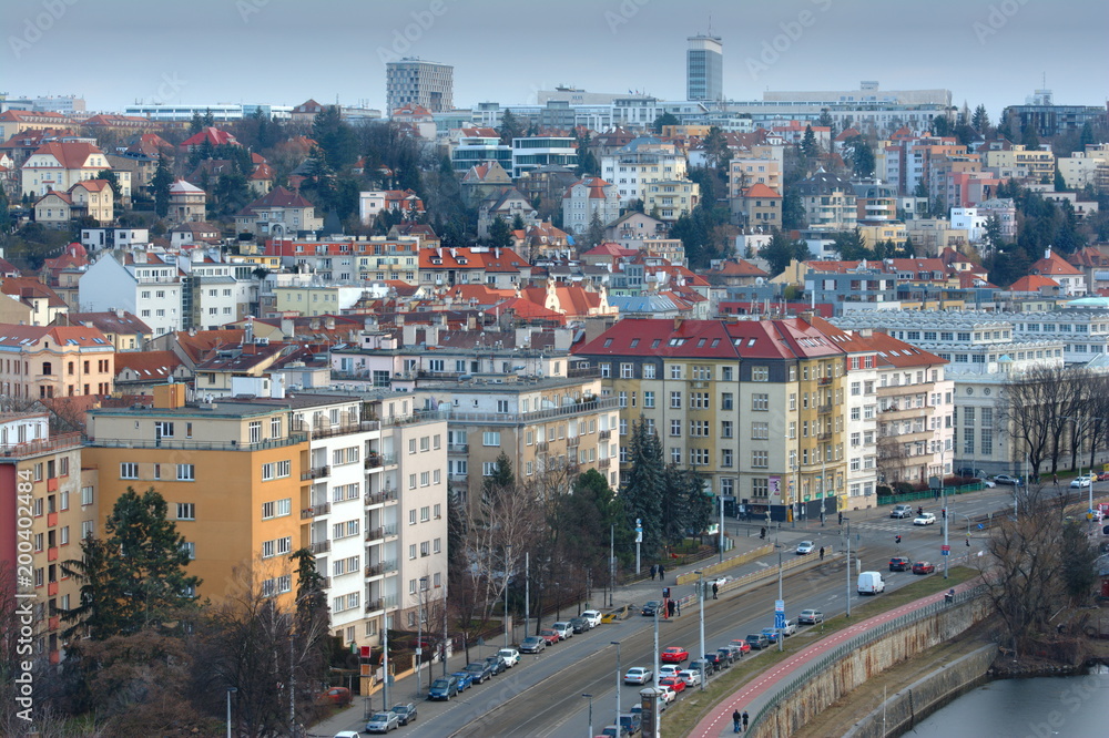 Fototapeta premium Prague evening panorama. The bird's eye view. Cityscape