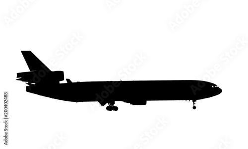 Flugzeug auf Linienflug als Piktogramm schwarzweiß Illustration