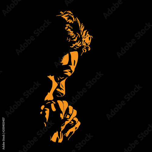 Man is praying. Silhouette in backlight. Illustration.