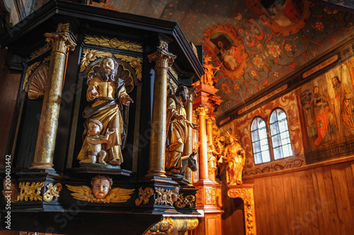 Obraz na płótnie Interior of old wooden church, All Saint Church. UNESCO heritage, Tvrdosin, Slovakia w salonie