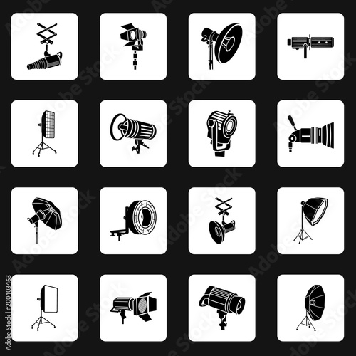 Photography icons set, simple style