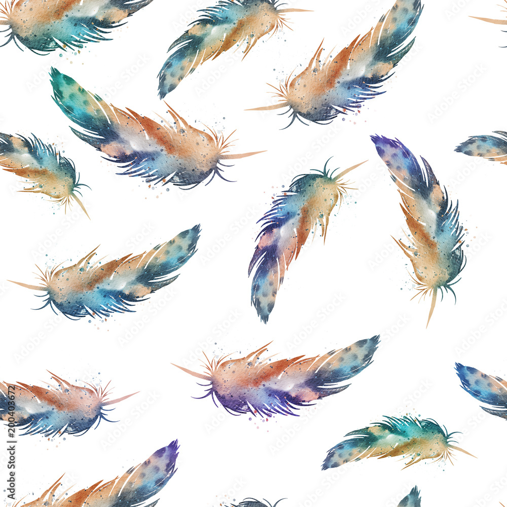 Fototapeta premium seamless waterecolor feather pattern