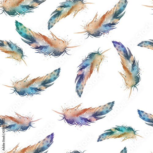 seamless waterecolor feather pattern