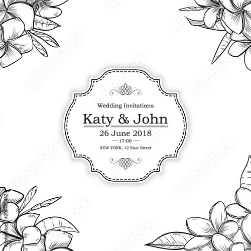 Vector bouquet of plumeria flowers and leaves