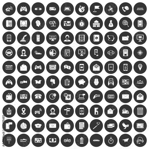 100 telephone icons set black circle