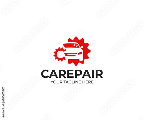 Car repair logo template. Car repairing vector design. Automobile and gear logotype