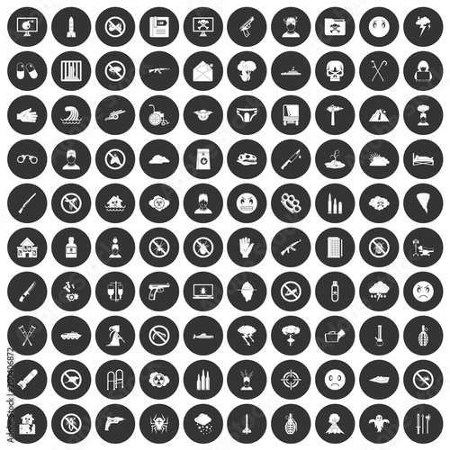 100 tension icons set black circle