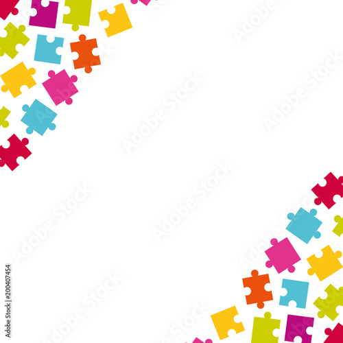 Corners of colorful jigsaw puzzle pieces.