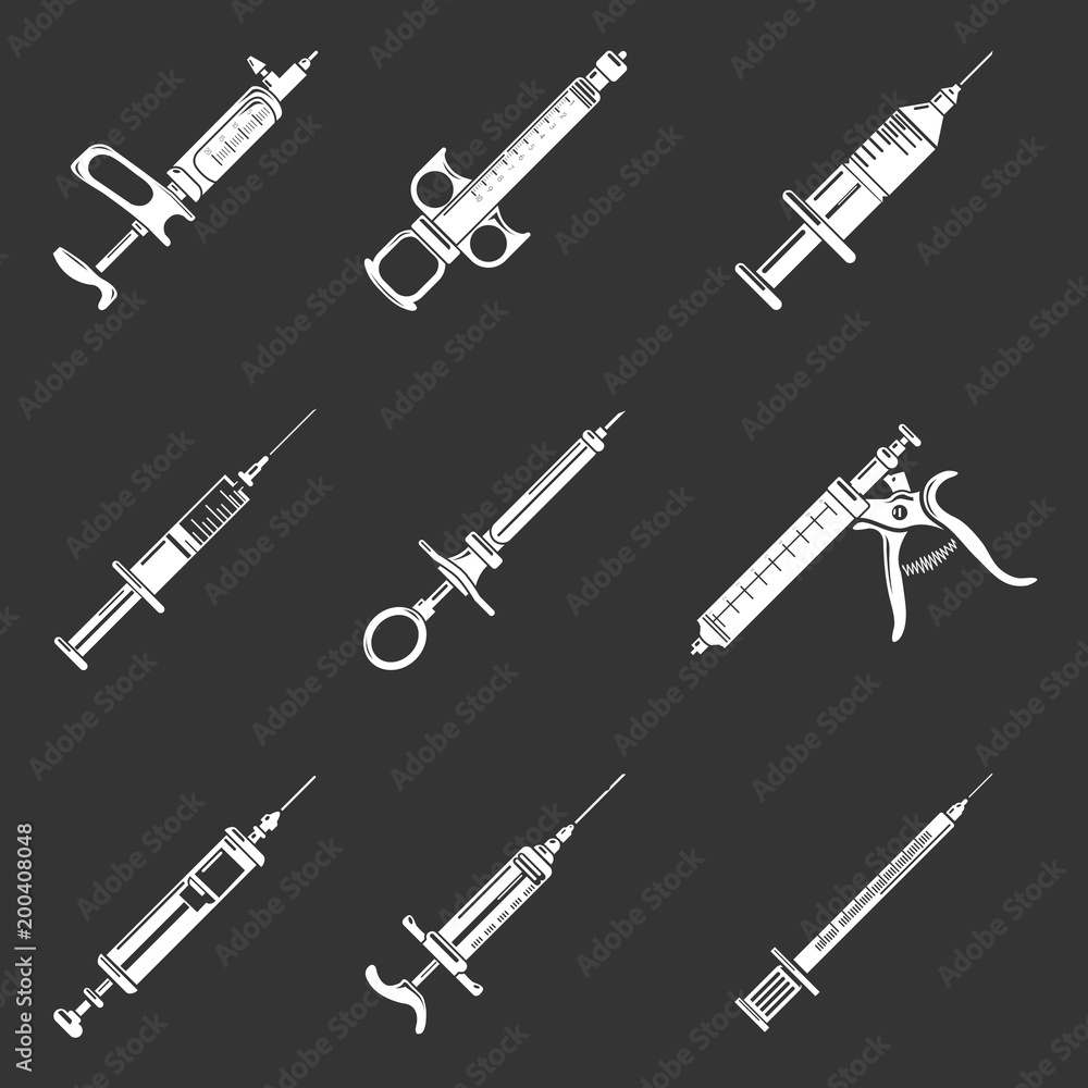 Syringe needleinjection icons set grey vector Syringe needleinjection icons set grey vector