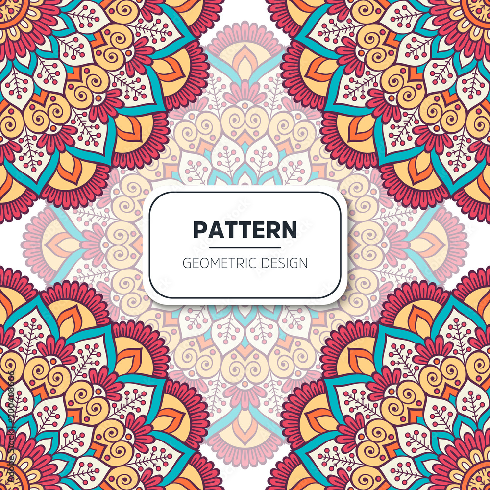 Fototapeta premium Ethnic floral seamless pattern with mandalas