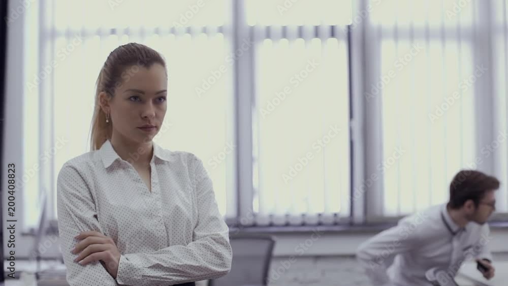 Businesswoman is nervous before going to the chief Businesswoman is nervous before going to the chief