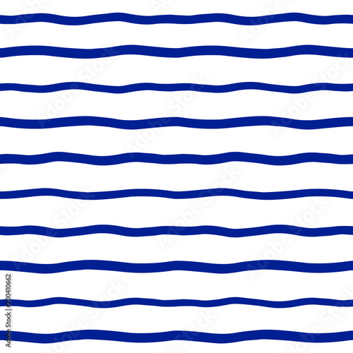 Wavy stripes, waves seamless repeat background. Hand drawn uneven undulating, winding streaks, bars, wide lines vector pattern. Striped doodle style template. River, sea, water abstract texture.