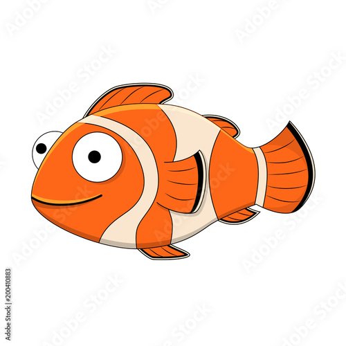Cute cartoon clown fish. Vector illustration isolated on white b