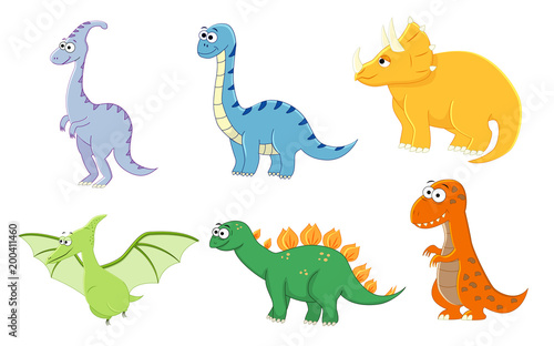 Set of cartoon funny dinosaurus. Vector illustration. Stegosauru