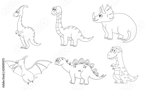 Coloring page for preschool children. Set of different cartoon d