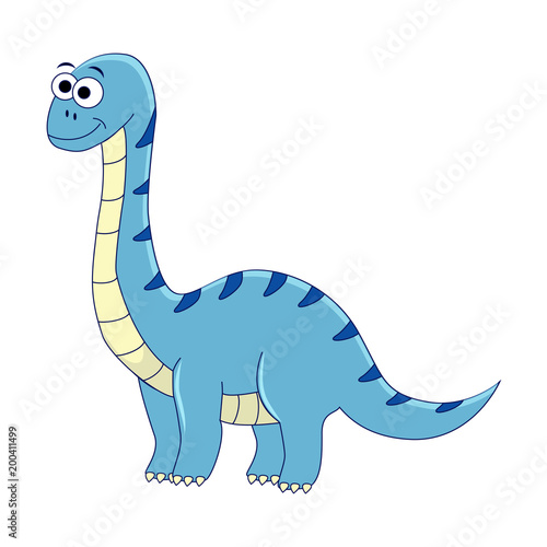 Cute cartoon diplodocus. Vector illustration of dinosaur isolate © budolga