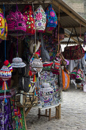 Traditional handcrafted goods on the market in Cusco, Peru