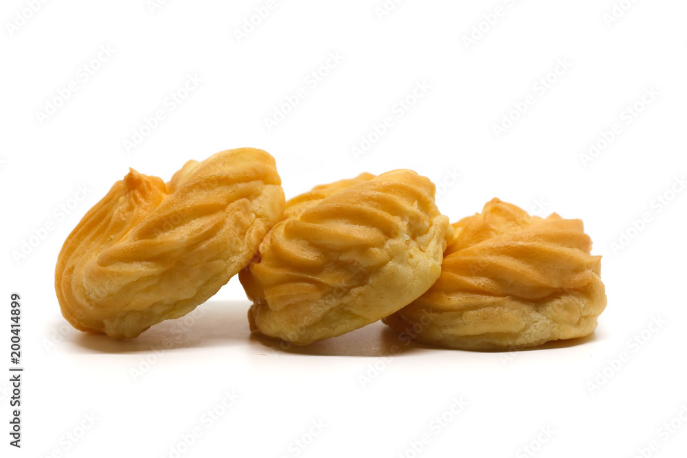 Delicious eclair vanilla cream, choux dough filled with a cream, homemade bakery Delicious eclair vanilla cream, choux dough filled with a cream, homemade bakery