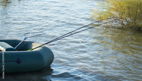 Fishing rods for fishing in a boat on the lake