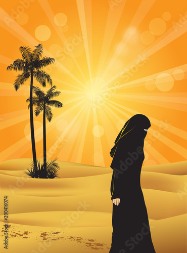 Arabian woman on Sahara desert