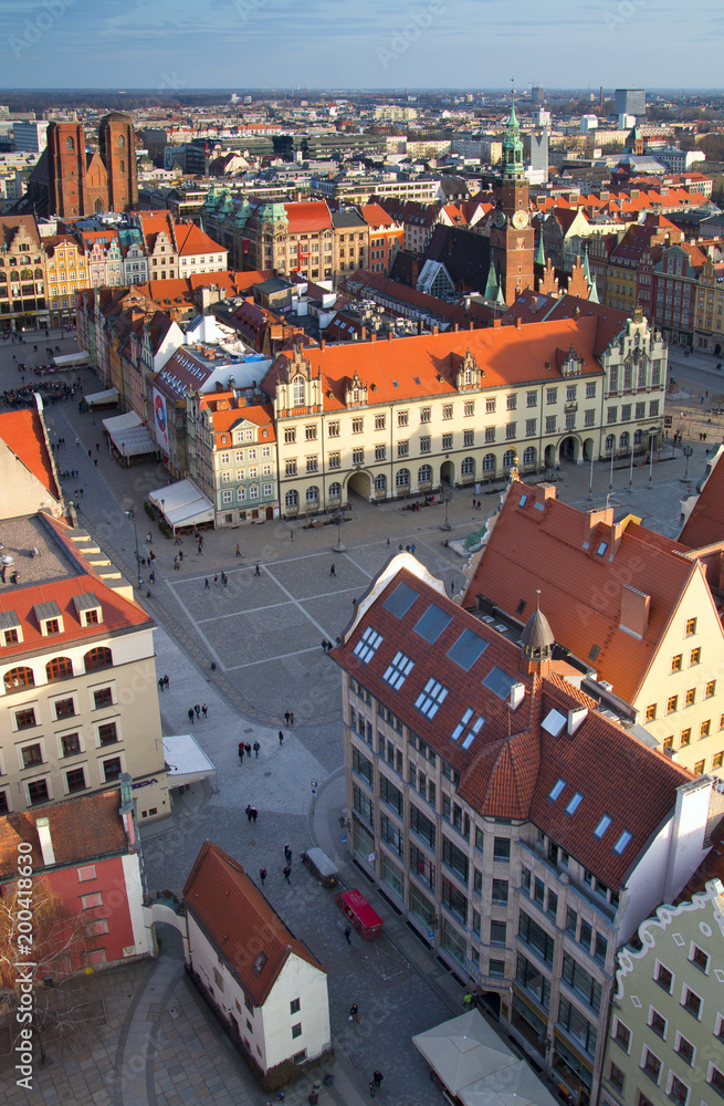 Fototapeta premium Top view on the old city. Wroclaw, Poland.