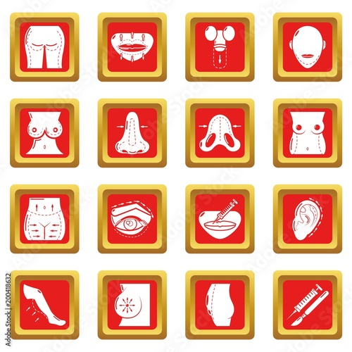 Body parts icons set red square vector