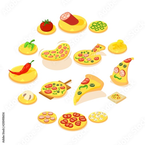 Fototapeta Naklejka Na Ścianę i Meble -  Pizza icons set, isometric style