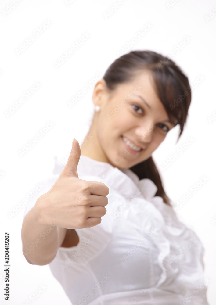closeup.young business woman showing thumb up. closeup.young business woman showing thumb up.
