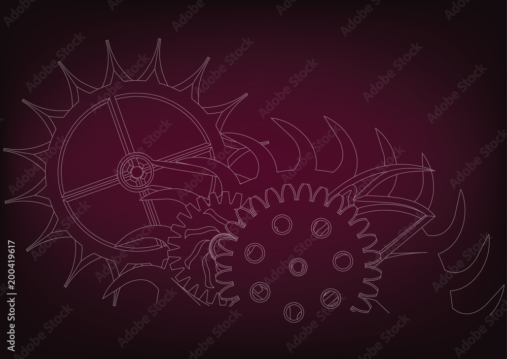 Obraz premium Cogwheels on a burgundy