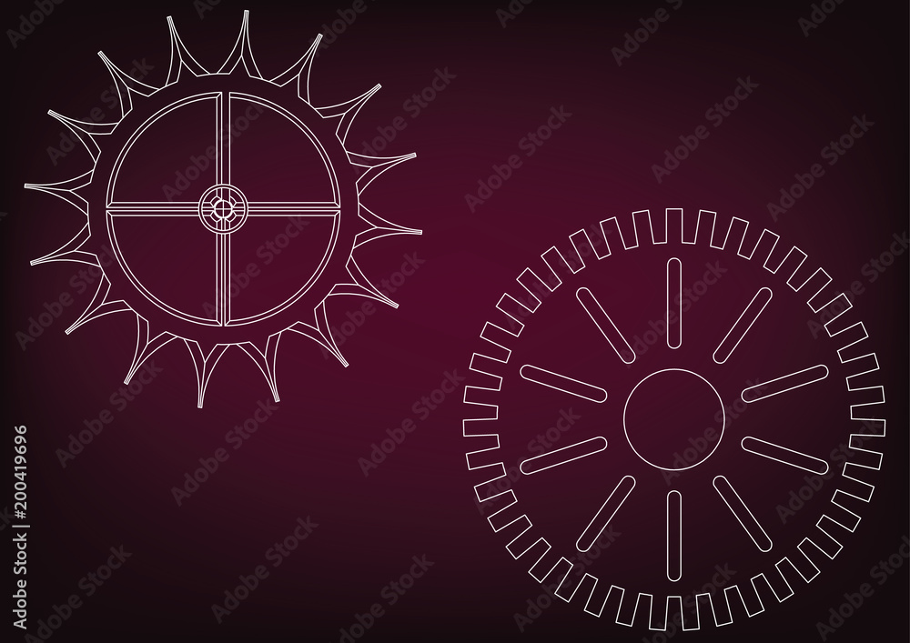 Fototapeta premium Cogwheels on a burgundy