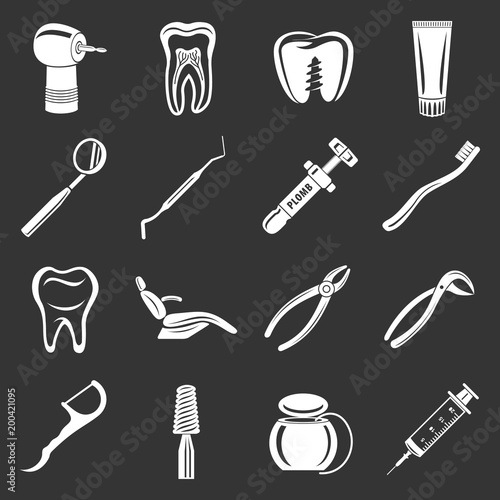 Dentist stomatologist icons set grey vector