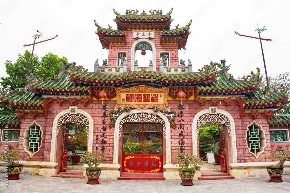 The three entry gate at the entrance to the Phuoc Kien (or Fukian, Fujian or Phuc Kien) Assembly Hall built in 1697 by Chinese merchants in the historic town of Hoi An

