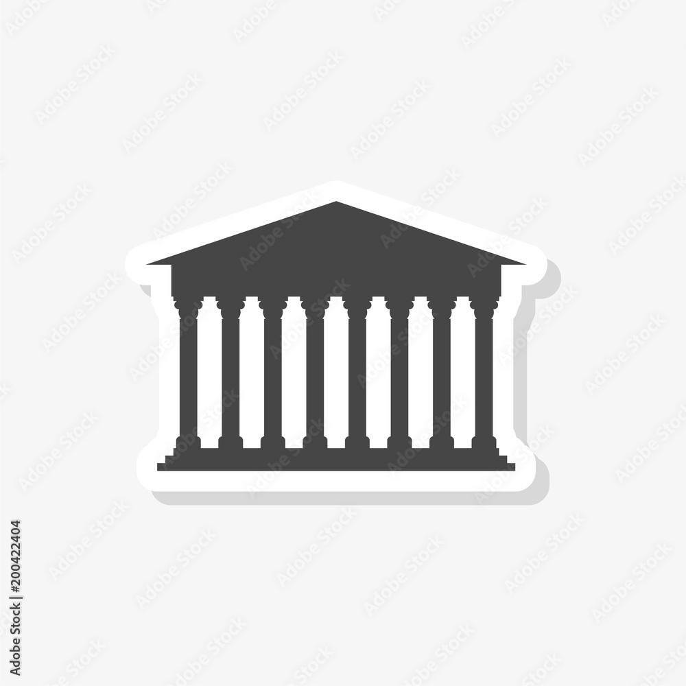 Bank building sticker, simple vector icon
