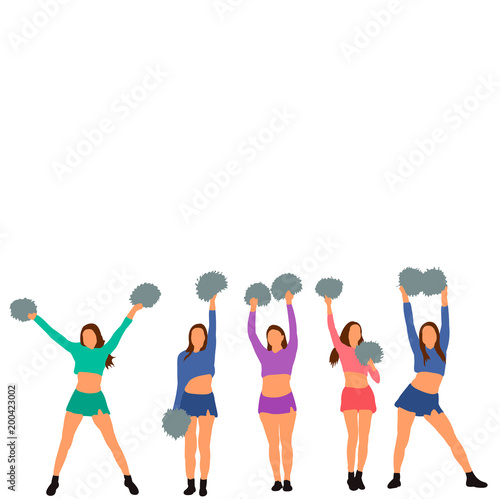  isolated  flat style  icon team of girls cheerleader  sports  cheerleading