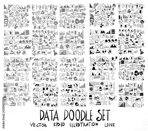 Set of vector doodle drawing icon Collection Info Data on white background eps10
